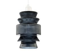 Happy Homewares Smoked Ribbed Glass Pendant Lamp Shade with Stacked Multi-Tiered Shape