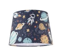 Modern Space Themed Childrens Lamp Shade with Colourful Rockets Stars Planets and Astronauts | 18cm x 25cm | for Pendant or Lamp Base by Happy Homewares