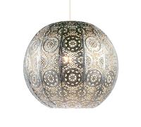 Spherical Moroccan Pendant Lighting Shade in Shiny Silver Metal - Vintage and Classic Design | 30cm x 26cm by Happy Homewares