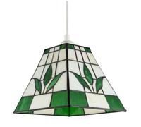 Happy Homewares Square Green and Amber Stained Glass Tiffany Pendant Lighting Shade