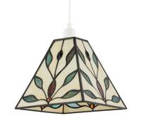 Happy Homewares Square Tiffany Glass Pendant Light Shade with Emerald Green Leaves Happy Homewares Multicolor