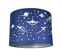 Childrens/Kids Blue Cotton Bedroom Pendant or Lamp Shade with Stars, Planets, UFOs, Satellites and Aeroplanes Creating Stunning Effect Against the Wall | 25cm Diameter | 60w Maximum by Happy Homewares