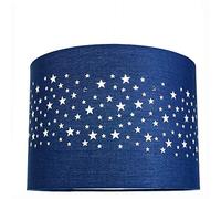 Stars Decorated Childrens/Kids Midnight Blue Cotton Bedroom Pendant or Lamp Shade Creates Stunning Effect Against The Wall | 25cm Diameter | 60w Maximum by Happy Homewares