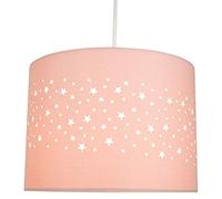 Stars Decorated Childrens/Kids Soft Pink Cotton Bedroom Pendant or Lamp Shade Creates Stunning Effect Against The Wall | 25cm Diameter | 60w Maximum by Happy Homewares