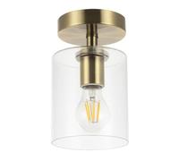 Happy Homewares Stylish Antique Brass Compact Ceiling Light Fitting with Clear Glass Shade | 20cm x 13cm | 1 x E27 | for Lounge Dining Room Kitchen etc