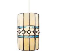 Happy Homewares Stylish Light Amber Glass Circular Tiffany Pendant Light Shade with Beautiful Teal Strips and Diamond Shaped Decor | 21cm x 12cm | 40w Maximum