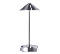 Happy Homewares Tall Sleek Satin Nickel Rechargeable Touch Dimmable Table Lamp with Metal Shade