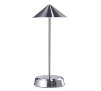 Happy Homewares Tall Sleek Satin Nickel Rechargeable Touch Dimmable Table Lamp With Metal Shade