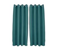 Happy Homewares Teal Blue Linen Blackout Curtains - 46 x 54 Inch Drop - Elegant Eyelet Curtains with Soft Linen Texture - 2 Panels for Bedroom or Living Room