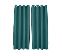 Happy Homewares Teal Linen Fabric Blackout Eyelet Curtains - 46x63 Inch Drop - 2 Panel