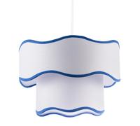 Happy Homewares Tiered Design Double Layer White Cotton Pendant Shade With Blue Trim
