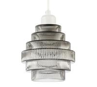 Happy Homewares Tiered Stepped Design Smoked Ribbed Glass Pendant Ceiling Light Shade