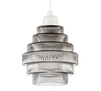 Happy Homewares Tiered Stepped Design Smoked Ribbed Glass Pendant Ceiling Light Shade