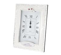 Happy Homewares Traditional 40th Anniversary Clock in White Epoxy with Silver Plated Roses and Red Diamante Crystals | Quartz Technology
