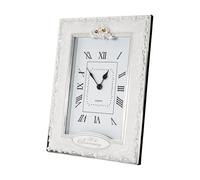 Happy Homewares Traditional 50th Anniversary Clock in White Epoxy with Silver Plated Roses and Gold Diamante Crystals | Quartz Technology