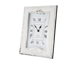 Happy Homewares Traditional 50th Anniversary Clock in White Epoxy with Silver Plated Roses and Gold Diamante Crystals | Quartz Technology