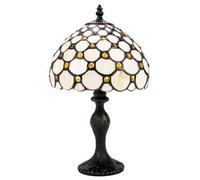 Happy Homewares Traditional Amber Stained Glass Tiffany Table Lamp With Multiple Circular Beads