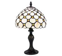 Traditional Amber Stained Glass Tiffany Table Lamp with Multiple Circular Beads | 40w | 8" Diameter with Inline Switch Button by Happy Homewares