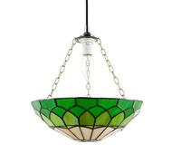 Happy Homewares Traditional and Classic Amber and Green Stained Glass Domed Tiffany Pendant Lamp Shade with Antique Brass Chain | 30cm x 9cm