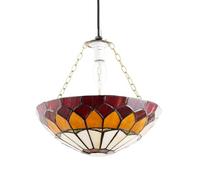 Traditional and Classic Amber and Red Stained Glass Domed Tiffany Pendant Lamp Shade with Antique Brass Chain | 30cm x 9cm by Happy Homewares