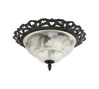 Happy Homewares Traditional And Classic Matt Black And Frosted Floral Glass Flush Ceiling Light