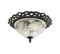 Happy Homewares Traditional and Classic Matt Black and Frosted Floral Glass Flush Ceiling Light