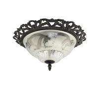 Happy Homewares Traditional and Classic Matt Black and Frosted Floral Glass Flush Ceiling Light Fitting | 33cm x 11cm | 2 x E27 60w Maximum