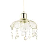 Traditional and Shabby Chic Clear Glass Easy Fit Pendant Lamp Shade with Hanging Acrylic Droplets | 20cm x 15cm by Happy Homewares
