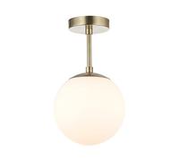 Happy Homewares Traditional and Sleek Opal Glass Globe IP44 Bathroom Ceiling Light in Antique Brass | 24cm x 20cm | 60w Max | Also Suitable for Hallways Lounges Conservatories etc