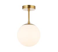 Happy Homewares Traditional and Sleek Opal Glass Globe IP44 Bathroom Ceiling Light in Brushed Gold | 24cm x 20cm | 60w Max | Also Suitable for Hallways Lounges Conservatories etc