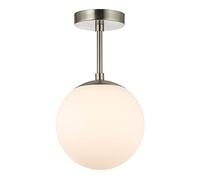 Traditional and Sleek Opal Glass Globe IP44 Bathroom Ceiling Light in Satin Nickel | 24cm x 20cm | 60w Max | Also Suitable for Hallways Lounges Conservatories etc by Happy Homewares