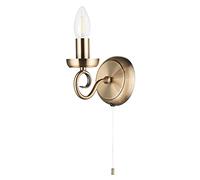 Traditional and Vintage Antique Brass Wall Light Fitting with Scroll Arm and Pull Switch | SES 60w Maximum | 17cm x 14cm x 12cm by Happy Homewares