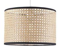Happy Homewares Traditional and Vintage Natural Wicker Rattan Drum Shaped Pendant Lamp Shade with Black Cotton Trims | 20cm x 30cm | Eco-Friendly Material