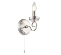 Happy Homewares Traditional and Vintage Satin Nickel Wall Light Fitting with Scroll Arm and Pull Switch | 17cm x 14cm x 12cm