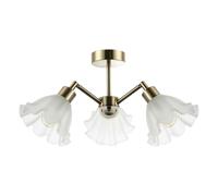 Happy Homewares Traditional Antique Brass Ceiling Light Fitting with White Frosted Scallop Glass Shades | 29cm x 51cm | Fully Adjustable Shades