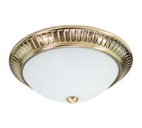Happy Homewares Traditional Antique Brass Flush Ceiling Light Fitting with Opal Glass Diffuser