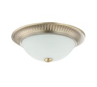 Happy Homewares Traditional Classic Antique Brass Plated Flush Round Ceiling Light Fitting with Opal White Glass Diffuser | 2 x 40w E14 | 27cm Diameter