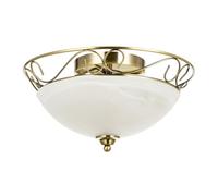 Happy Homewares Traditional Antique Brass Flush Ceiling Light With Alabaster Glass