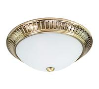 Traditional Antique Brass Plated Flush Circular Ceiling Light Fitting with Opal Glass Diffuser | 2 x 40w E14 | 32cm Diameter by Happy Homewares