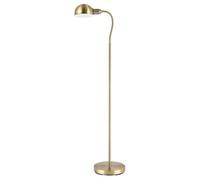 Happy Homewares Traditional Antique Brass Task Reading Floor Lamp with Spring Coiled Adjustable Head | Inline Foot Switch Button | 140cm Height