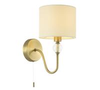 Happy Homewares Traditional Bedside Wall Light in Antique Brass with Pull Switch Button and White Cotton Shade | 25cm x 15cm x 23cm | 1 x 7w E14