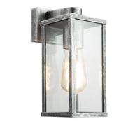 Happy Homewares Traditional Black Silver IP44 Outdoor Lantern Wall Light Fitting with Clear Glass Sides | 1 x 11w | 24cm x 11cm x 14cm
