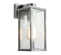 Happy Homewares Traditional Black Silver Outdoor Lantern Wall Light Fitting with Glass Sides