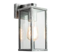 Happy Homewares Traditional Black Silver IP44 Outdoor Lantern Wall Light Fitting with Clear Glass Sides | 1 x 11w | 24cm x 11cm x 14cm