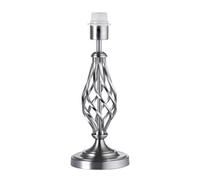 Happy Homewares Traditional and Classic Brushed Satin Nickel Table Lamp Base with Switch and Ornate Twist Metal Stem Design | 1 x E27 60w Maximum | 37cm Height