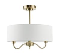 Happy Homewares Traditional Chandelier Style Semi Flush Ceiling Light Fitting in Plated Antique Brass with White Linen Shade | 3 x 7w SES | 38cm x 40cm