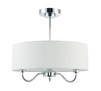 Happy Homewares Traditional Chandelier Style Semi Flush Ceiling Light Fitting in Plated Polished Chrome with White Linen Shade | 3 x 7w SES | 38cm x 40cm