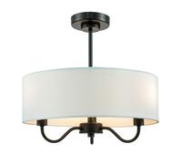 Happy Homewares Traditional Chandelier Style Semi Flush Ceiling Light in Matte Black with White Linen Shade | 3 x 7w SES | 38cm x 40cm