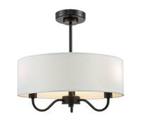 Happy Homewares Traditional Chandelier Style Semi Flush Ceiling Light in Matte Black with White Linen Shade | 3 x 7w SES | 38cm x 40cm