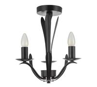 Happy Homewares Traditional Classic 3-Arm Ceiling Light Fitting in Matte Black with Long Metal Leaves | 35cm x 32cm | for Dining Room Lounge etc